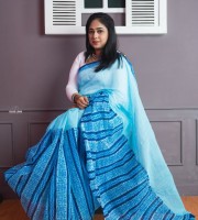 Halfsilk Saree Block print -Bs-6713