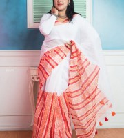 Halfsilk Saree Block print -Bs-6714