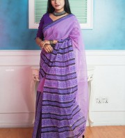 Halfsilk Saree Block print -Bs-6716